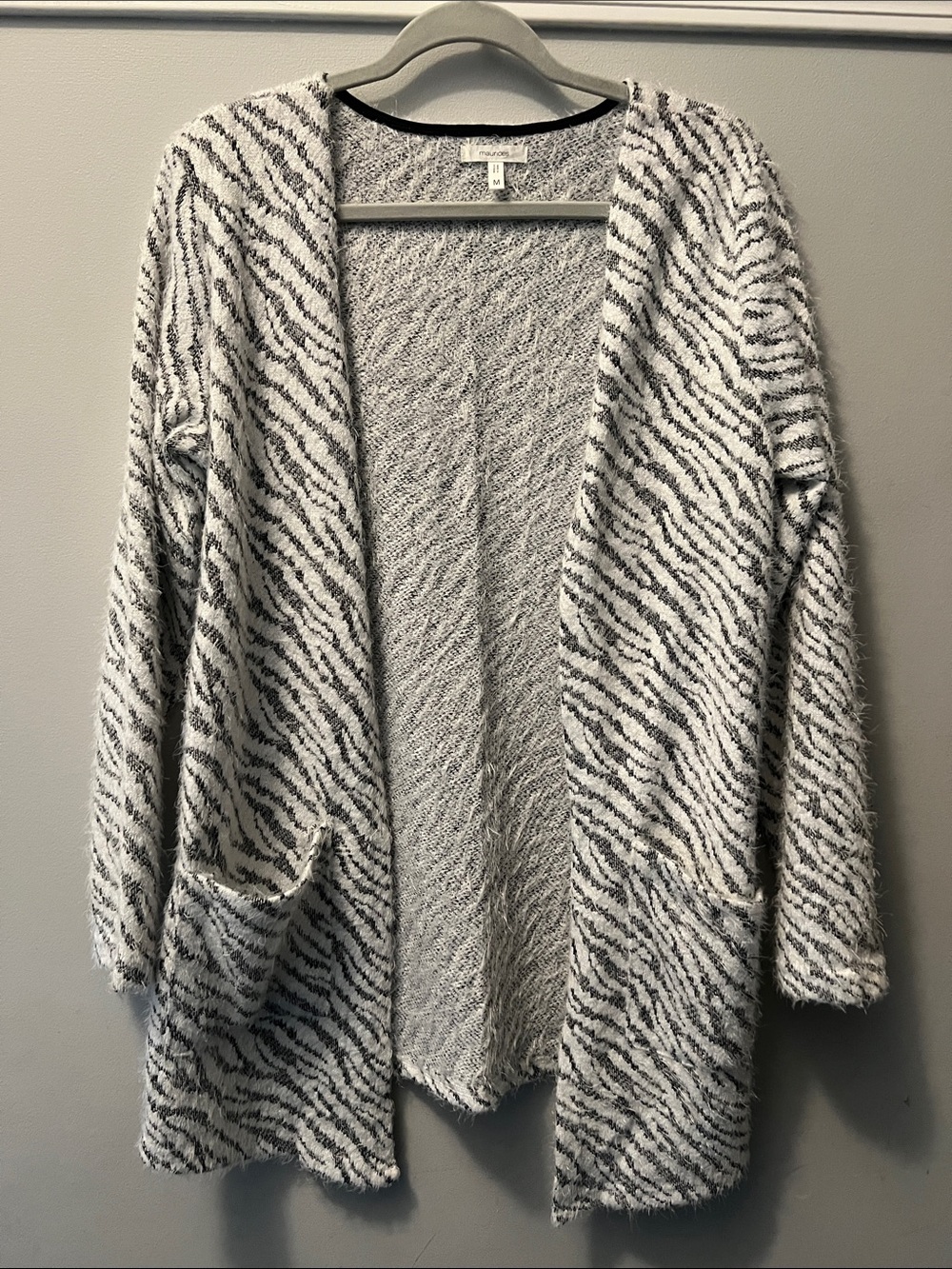 Maurices Open-Front Zebra Stripe Cardigan - White & Gray